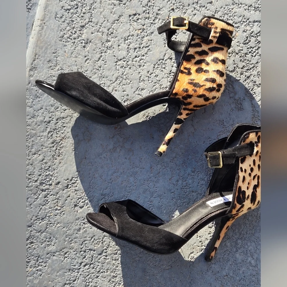 Steve Madden Sz 9 Stepout Mary Jane Heels Leather Calf Hair Buckle Leapord
